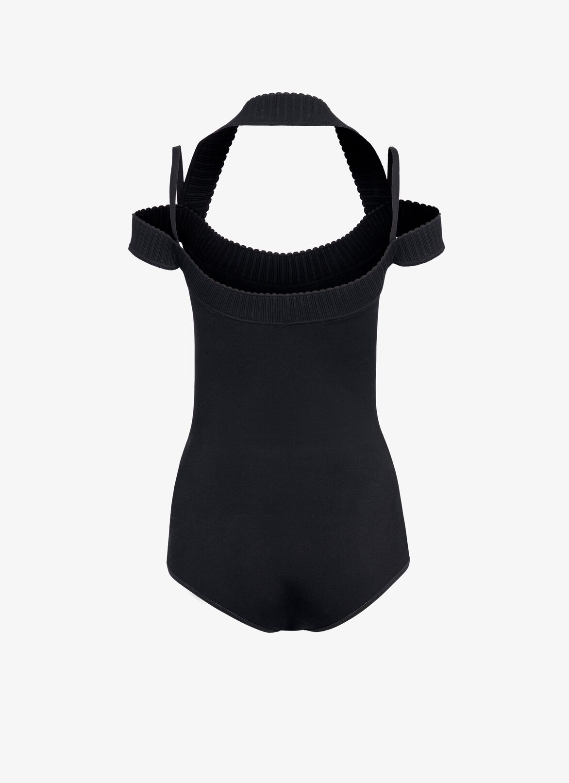 Cold-shoulder knit bodysuit 
 ALAÏA BLACK COLD-SHOULDER KNIT BODYSUIT